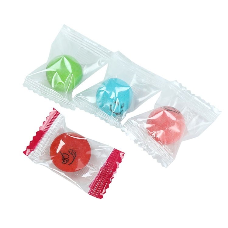 chinese printed smile face tutti-fruitti flavor round ball bubble gum factory details