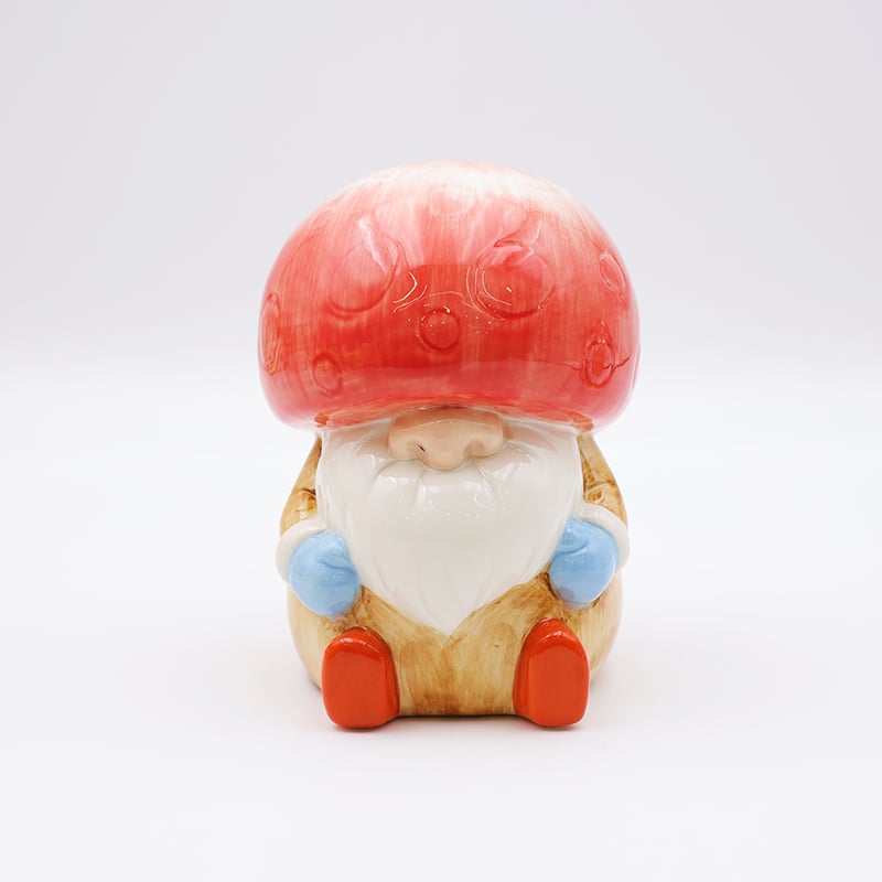 OEM Custom christmas home decor cute figure statue pink ceramic semicircle mushroom haircut gnome figurine ornaments gift manufacture