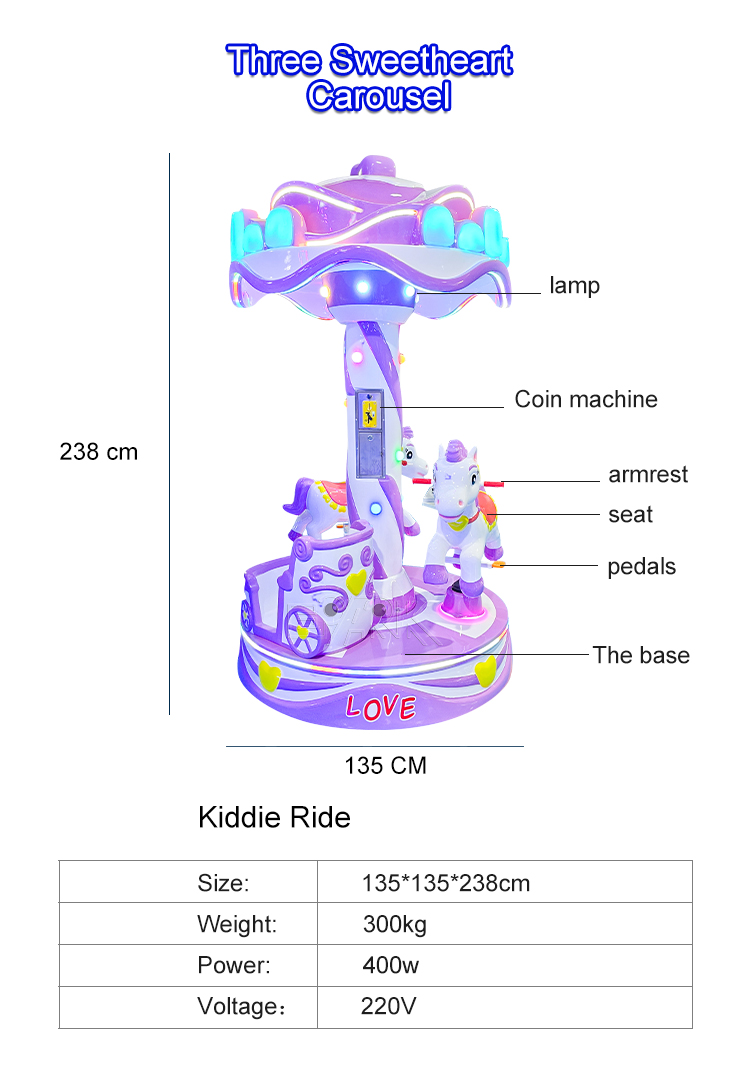 Best Quality Amusement Kids Rides Indoor Outdoor Playground Merry-go-round 3 People Small Carousel For Sale manufacture
