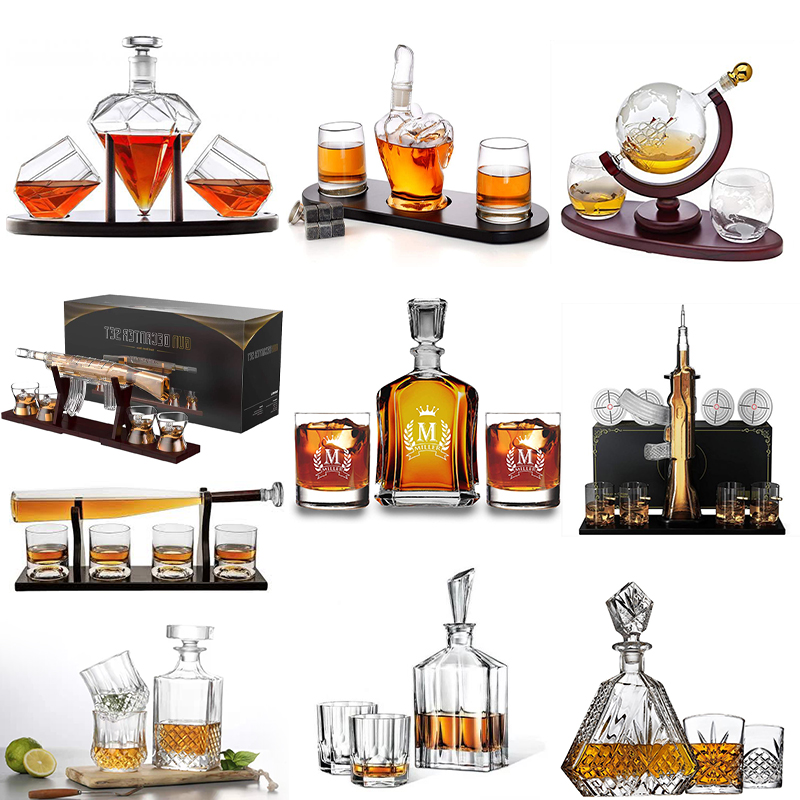 650ml 23oz high quality glass whiskey bottle personalized carve triangle whisky decanter for alcohol liquor brandy vodka supplier