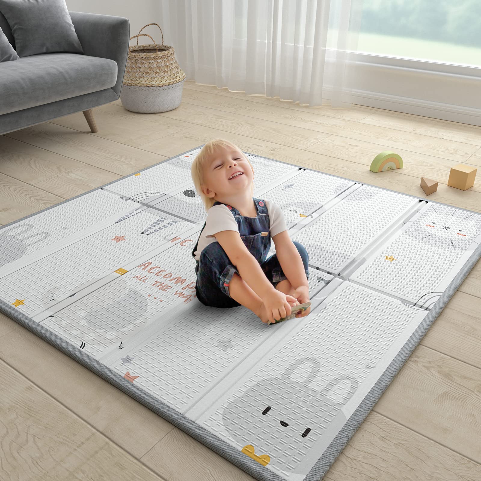 Foldable & Reversable Large Waterproof Foam Baby Activity Tummy Time Foam XPE Mat baby play mat with piping factory
