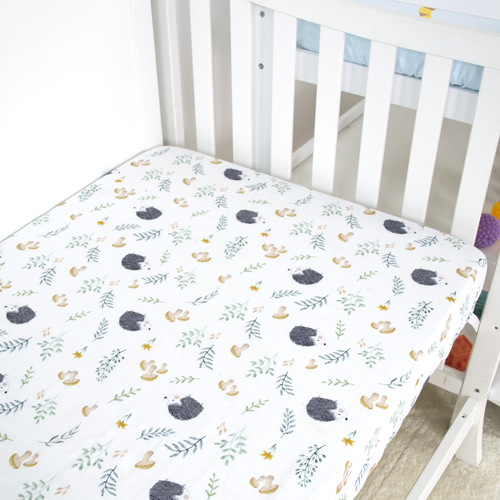Cartoon Design Printed 100% Cotton Muslin Crib Fitted Sheet Set High Quality Baby Muslin Crib Sheet details
