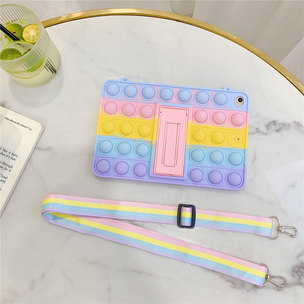 Laudtec 2021 Hot Selling Rainbow Colorful Push Bubble Silicone Protective Tablet Case With Holder For iPad manufacture