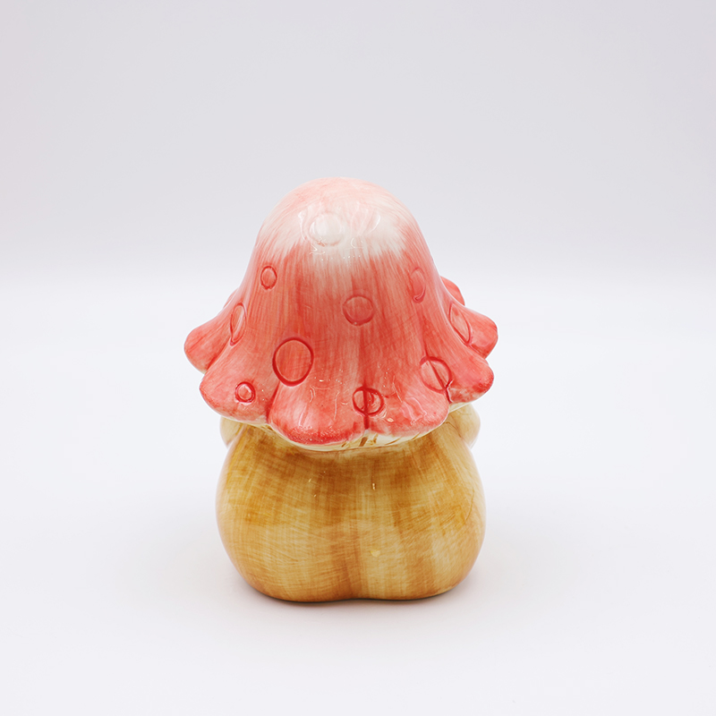 OEM Custom new home decor cute 3d figure statue ceramic fanshaped pink mushroom gnome figurine ornaments gift factory