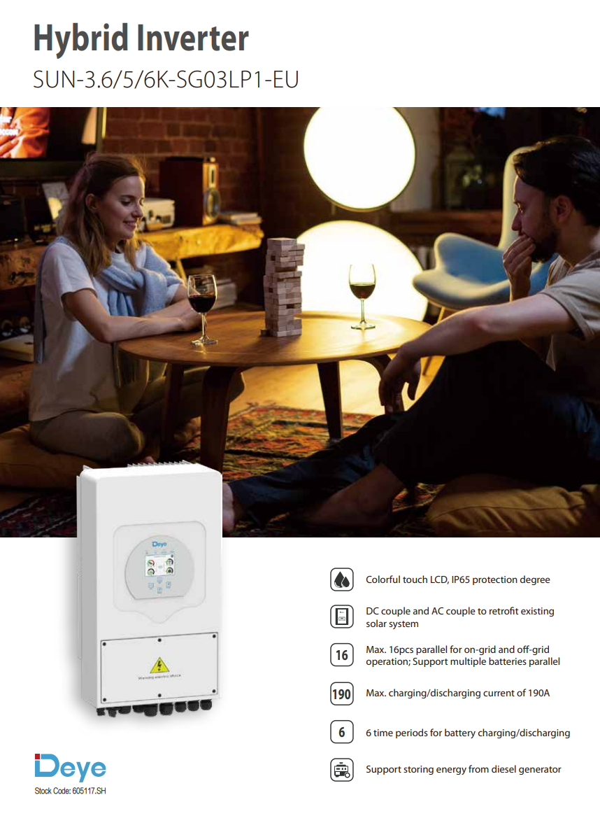Deye on grid and off grid Inverter SUN 3.6/5/6K SG03LP1-EU supplier