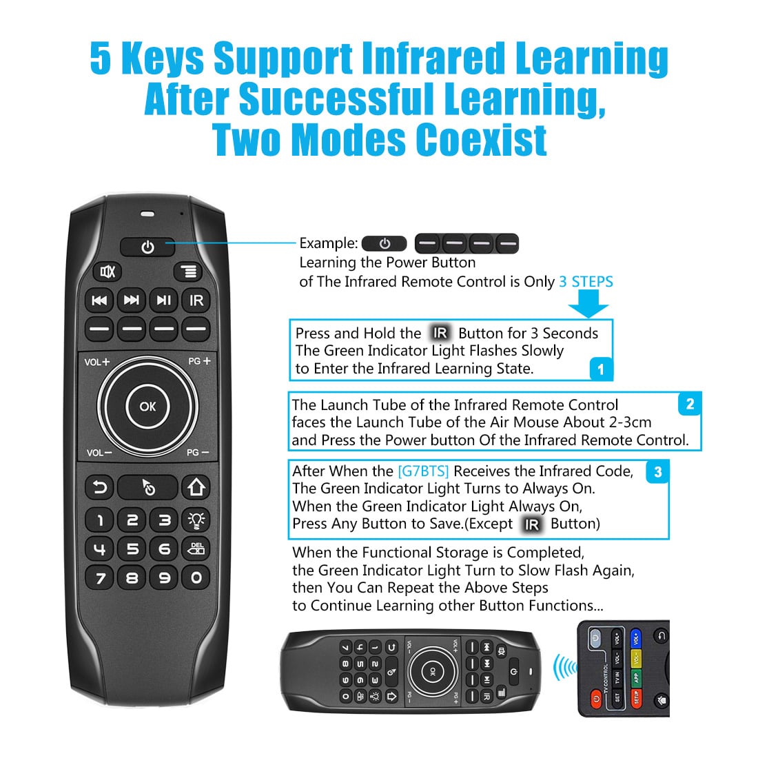 Super fashion patent design unique G7 Win 10 AIR MOUSE with backlight support motion game mini keyboard turn off the display supplier