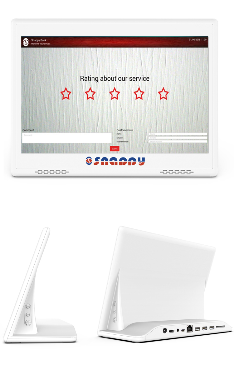 L shape android tablette 10 pouces customer feedback system survey device built-in Wifi RJ45 network port 3 USB details