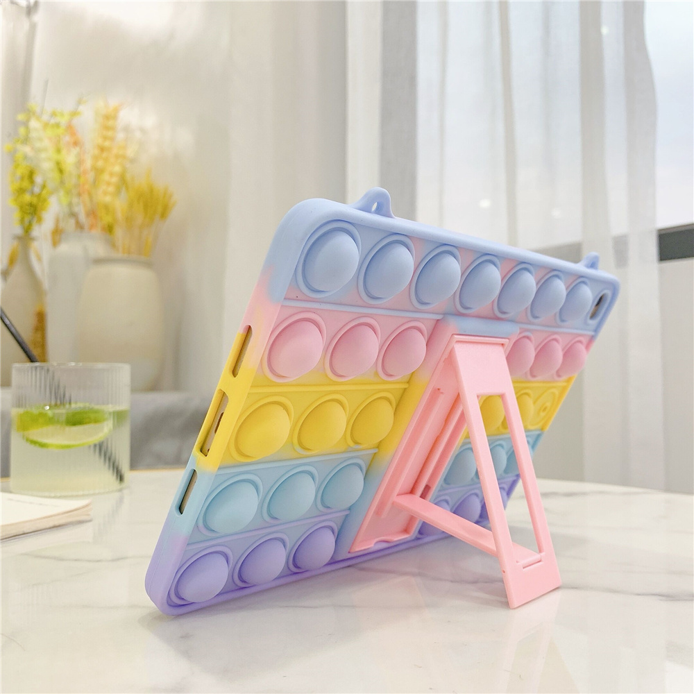 Laudtec 2021 Hot Selling Rainbow Colorful Push Bubble Silicone Protective Tablet Case With Holder For iPad details