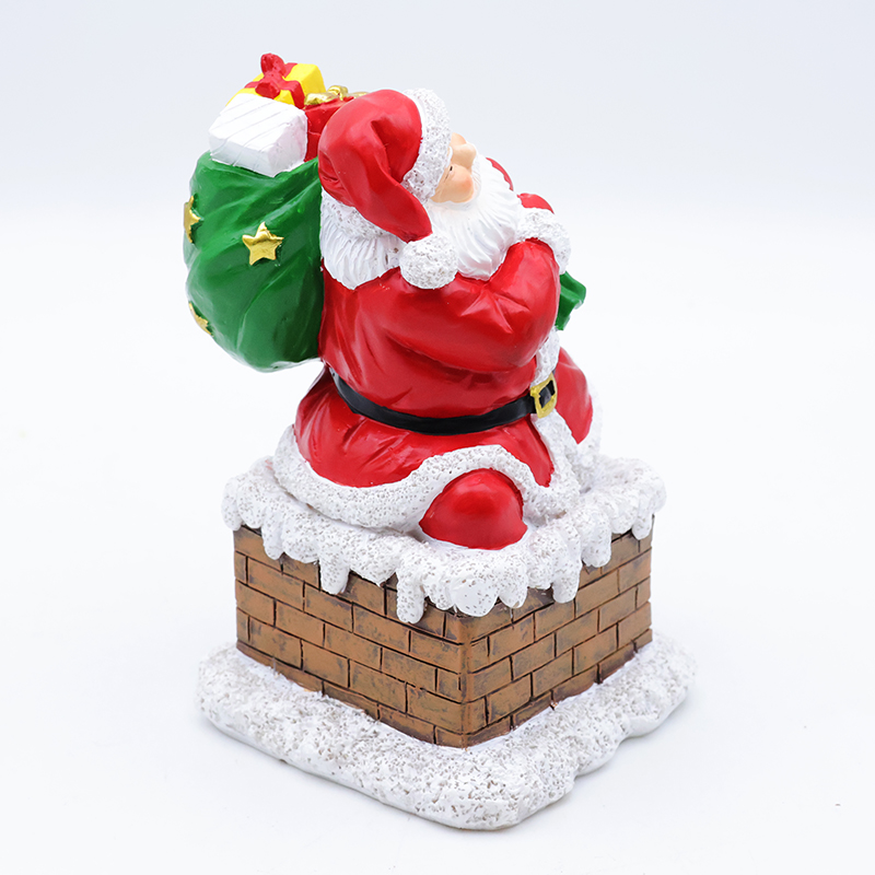 Custom new Christmas decor resin miniature Santa Claus going down chimney figurine ornaments tabletop sculpture manufacture