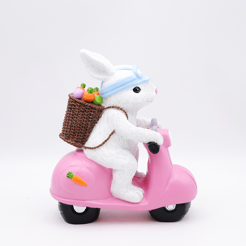 Custom craft hme garden festival decorative 3d resin bunny statue wholesale cute biker rabbit easter figurines gift details