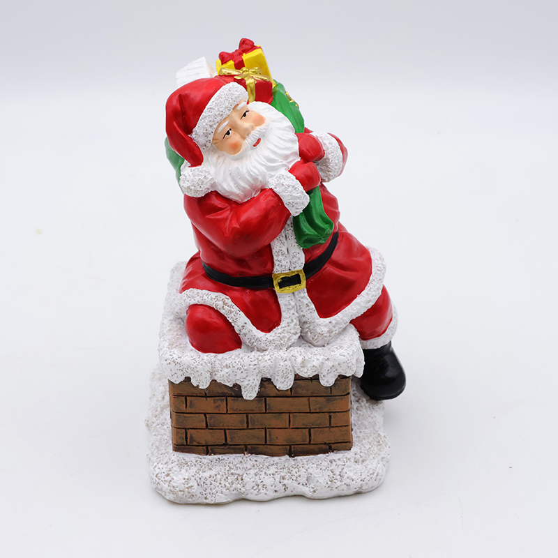 Custom new Christmas decor resin miniature Santa Claus going down chimney figurine ornaments tabletop sculpture manufacture