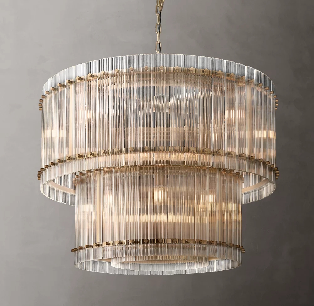 High Quality Luxury Villa Living Room Copper Chandelier Light Round Bedroom Restaurant Glass Chandelier factory
