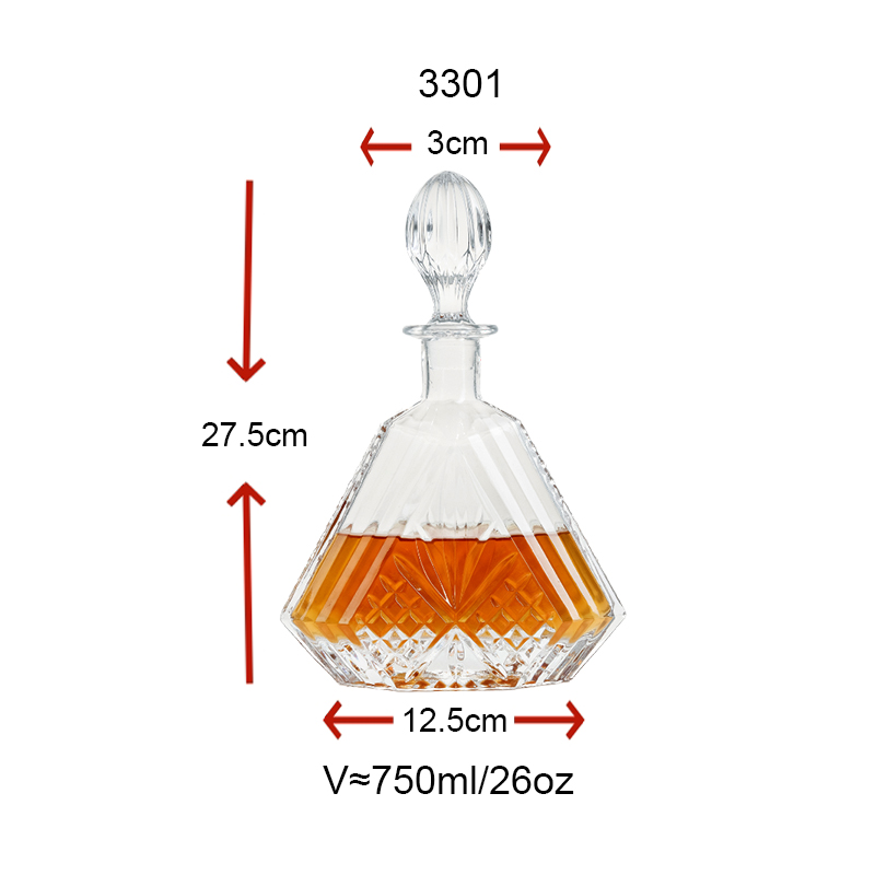 650ml 23oz high quality glass whiskey bottle personalized carve triangle whisky decanter for alcohol liquor brandy vodka supplier