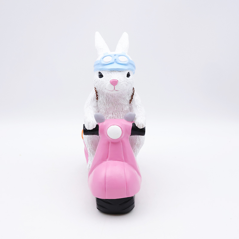 Custom craft hme garden festival decorative 3d resin bunny statue wholesale cute biker rabbit easter figurines gift factory