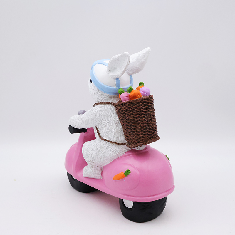 Custom craft hme garden festival decorative 3d resin bunny statue wholesale cute biker rabbit easter figurines gift supplier