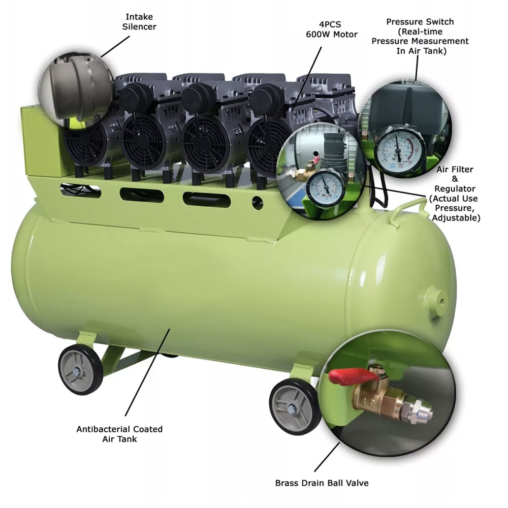 Dental Equipment Oil less Oil Free Air Compressor Supply Six Dental Unit For Clinic 120L supplier