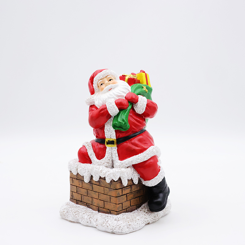Custom new Christmas decor resin miniature Santa Claus going down chimney figurine ornaments tabletop sculpture manufacture