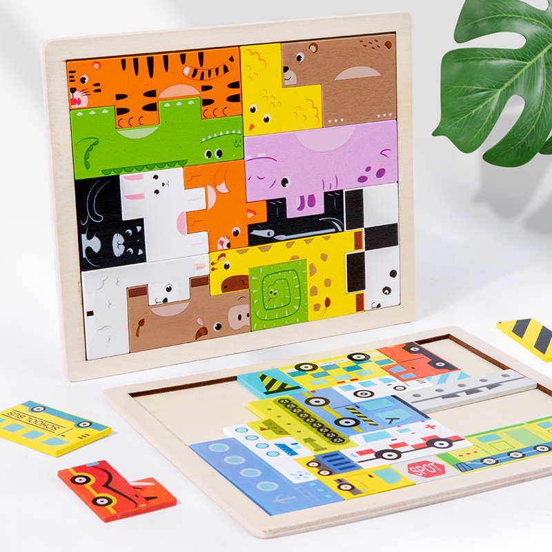 Cartoon Animal 3D Wooden Blocks Puzzle Children Wooden T-etris Educational Toy Wooden Puzzle For Toddler manufacture