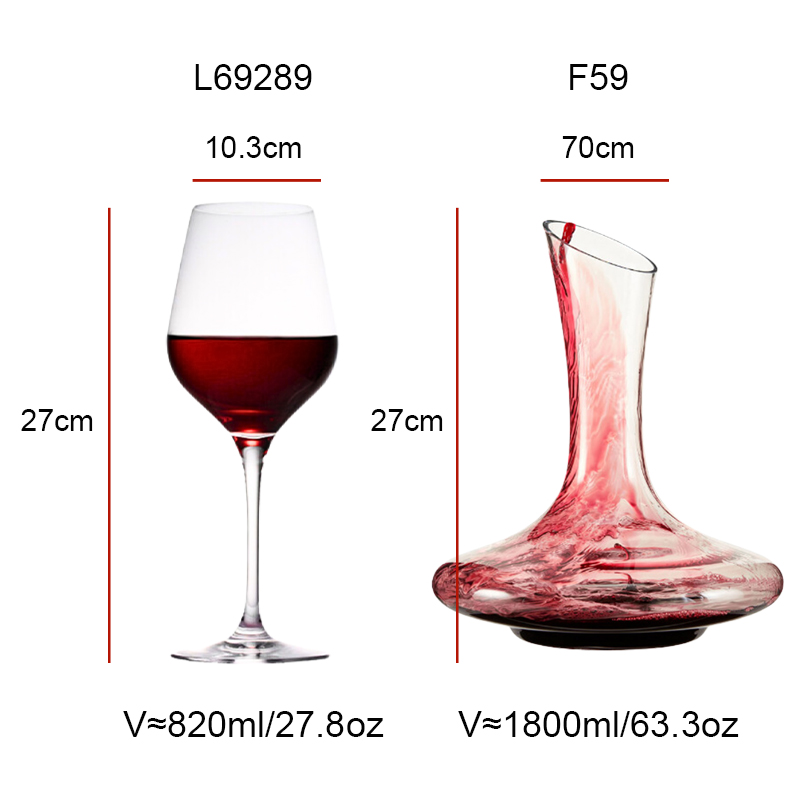Manufacturer Crystal 800ml 1800ml Customized Logo Cheap Decanter Set 2 Glasses Machine-made Wholesale Goblet Red Wine Glasses details