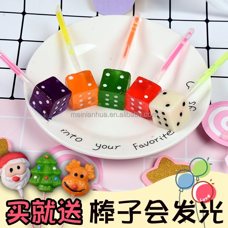 Glow stick custom various fruit flavor colorful cube  dice shape lollipop details