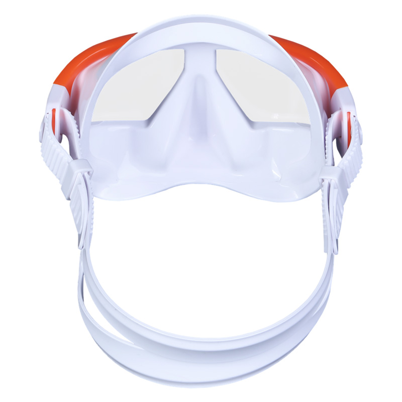 New Orange Frame 100% Liquid Silicone Anti-impact Anti-UV 400 Tempered Glass Wide Angle View Lens Freeding Spearfishing Mask factory