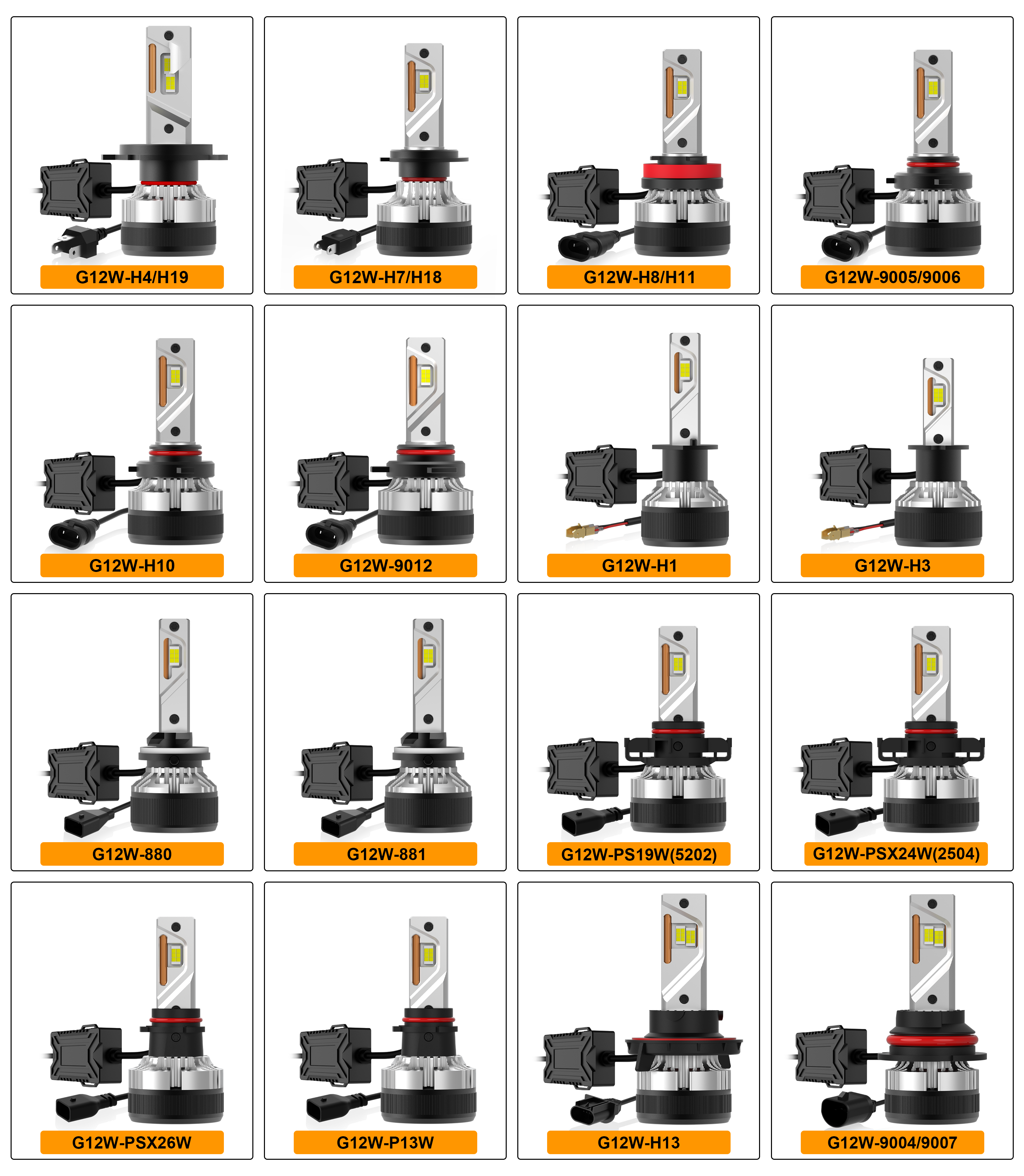 Gview G12W Series LED Head Lights 9006 9012 H1 H3 H4 H8 Two Copper Vacuum Double Heat Pipe H8 H11 LED Headlight for Car details