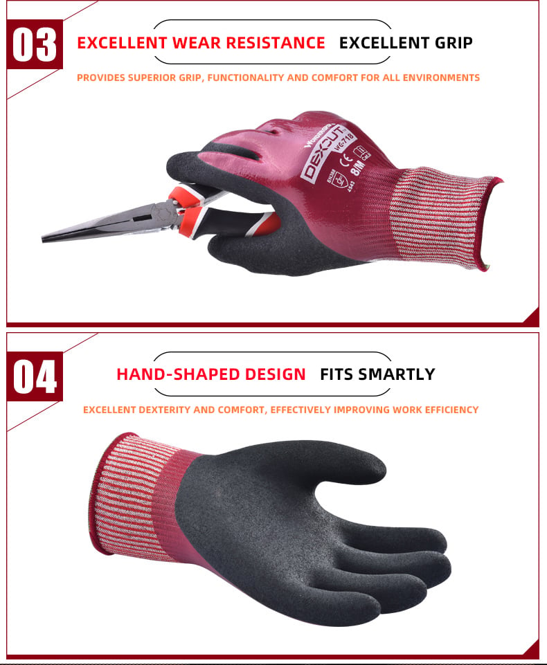 Oil Cut Work Gloves Wine Red Aramid Acrylic Mineral Fiber Nitrile Rubber Gloves manufacture