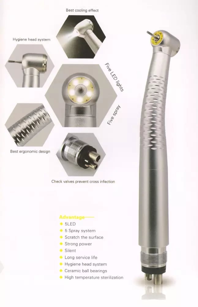 2 PCS Five LED High Speed Dental Turbine With Low Speed Internal Contra Angle Air Motor Straight Handpiece Set details