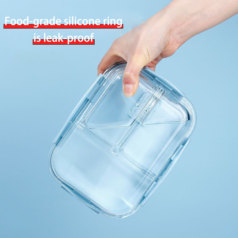 Glass food storage container rectangular container kitchen preparation bowl with airtight lid and partition supplier