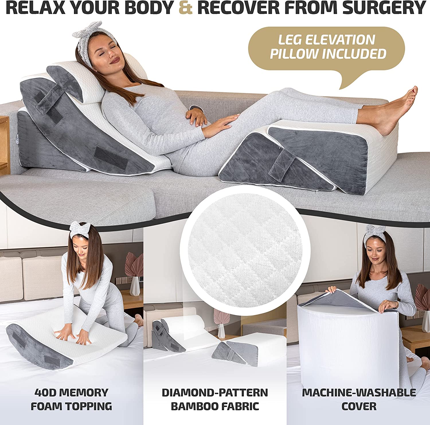 5 Pcs Adjustable Relaxing System Leg Elevation Pillow Memory Foam Bed Wedge Pillows for Back Support, Pain Relief and Recovery manufacture