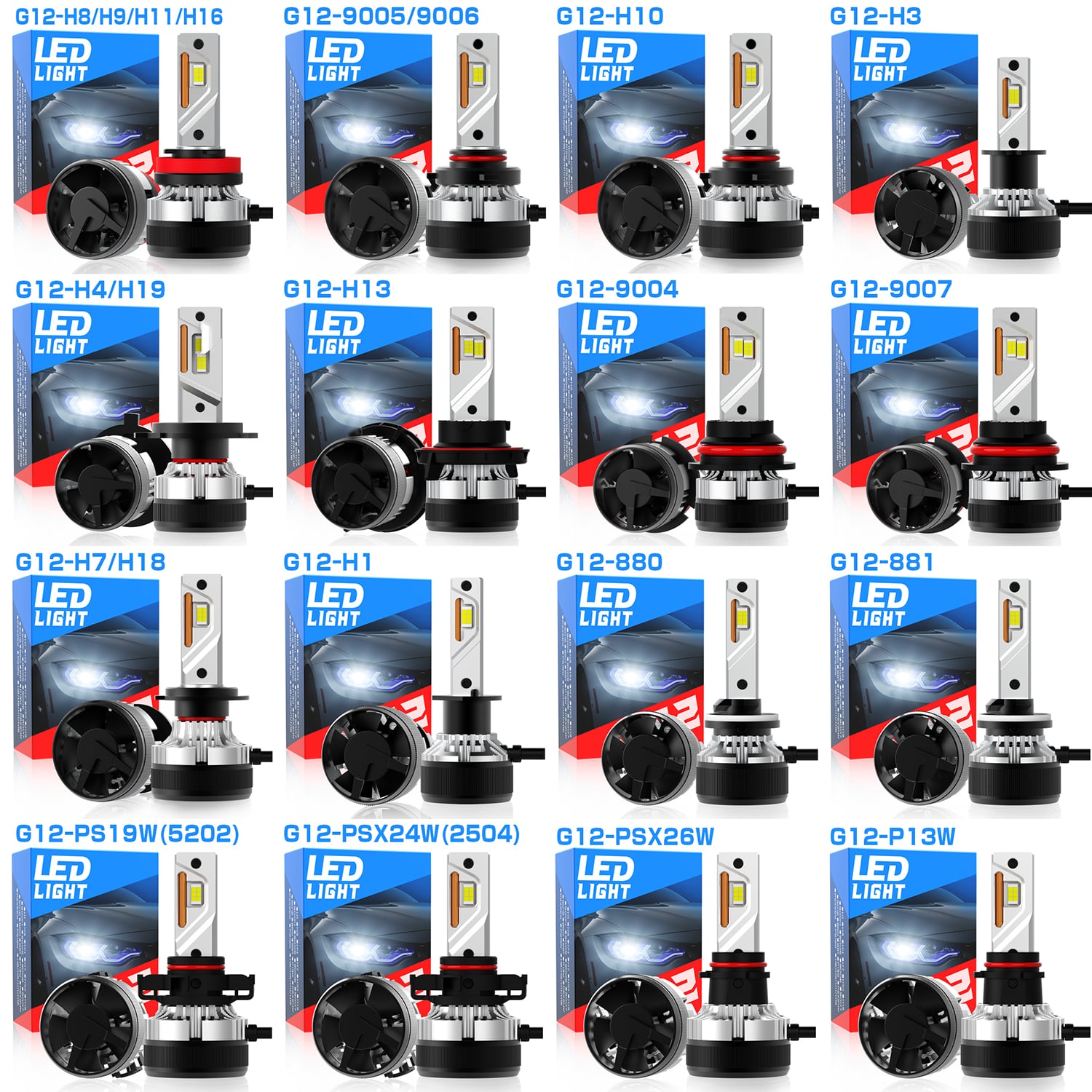 Gview ODM OEM Auto LED Light Luces G12 22000Lm Car Led H8 H7 9005 9006 9012 HB3 HB4 HIR2  H11 H1 LED Headlight Bulbs manufacture