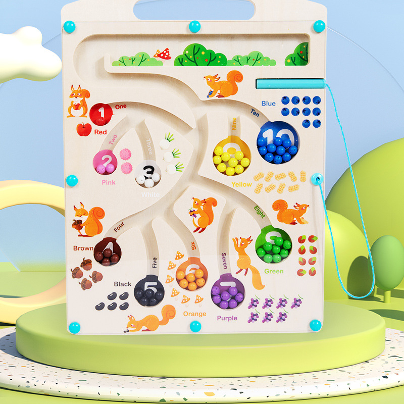 Hot New Montessori Wooden Maze Bead Puzzle Cute Color and Number Magnetic Game for Teaching and Learning details