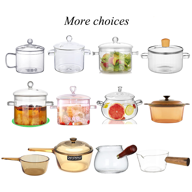 Amazon Hot Sale High Borosilicate Clear Transparent Glass Pots cookware Saucepan with Two Glass Handles cover heat-resistant supplier