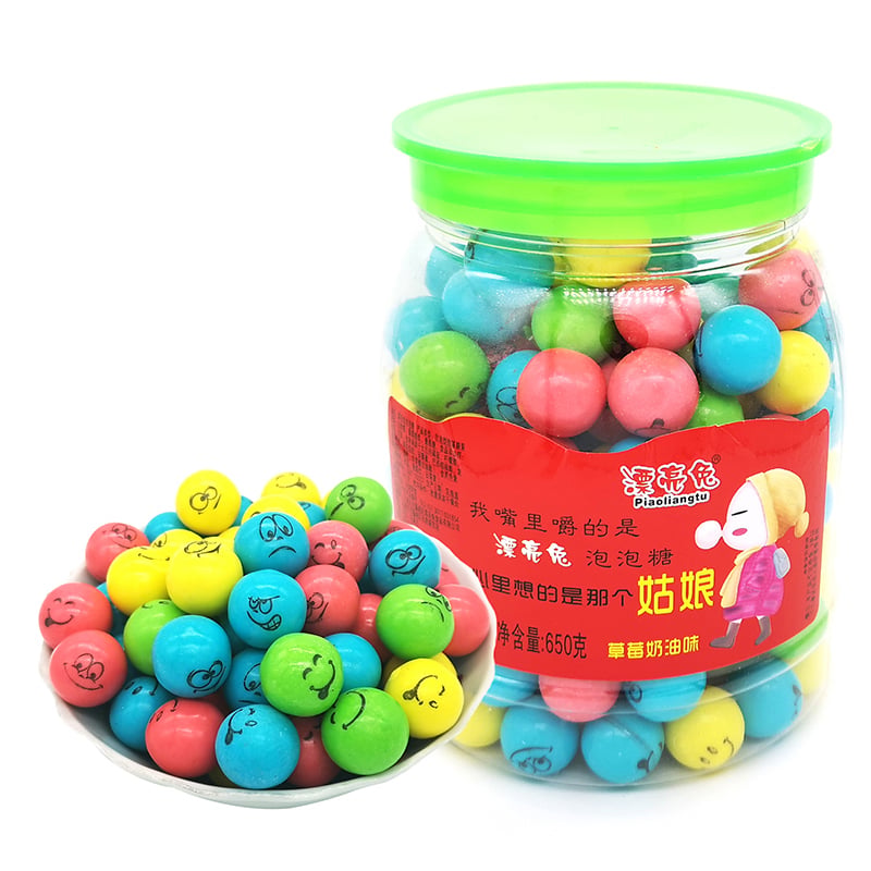 chinese printed smile face tutti-fruitti flavor round ball bubble gum factory details