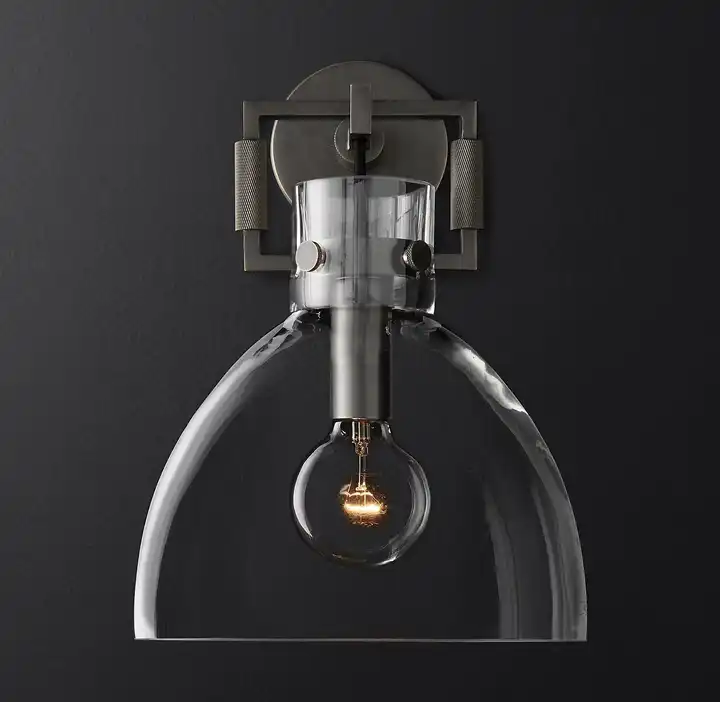 Nordic Creative Villa Bedroom Bedside Copper Wall Light Hotel Bar Restaurant Round Glass Wall Lamp details