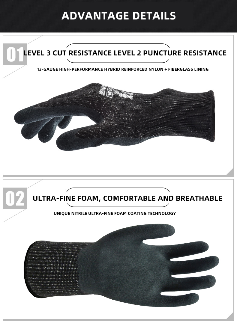 WG-640 DEXCUT lightweight class C cut-resistant work gloves nylon spandex mineral fiber nitrile rubber work gloves details