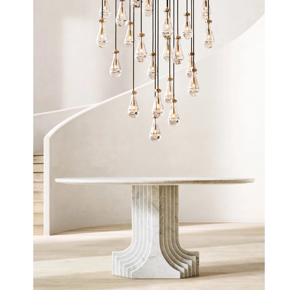 Villa Living Room Dining Room High Ceiling LED Raindrop Pendant Light Antique Brass Glass Chandelier details