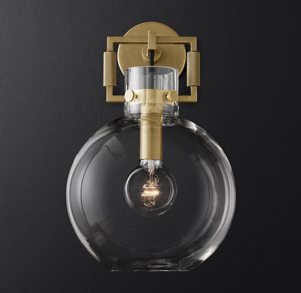 Nordic Creative Villa Bedroom Bedside Copper Wall Light Hotel Bar Restaurant Round Glass Wall Lamp details