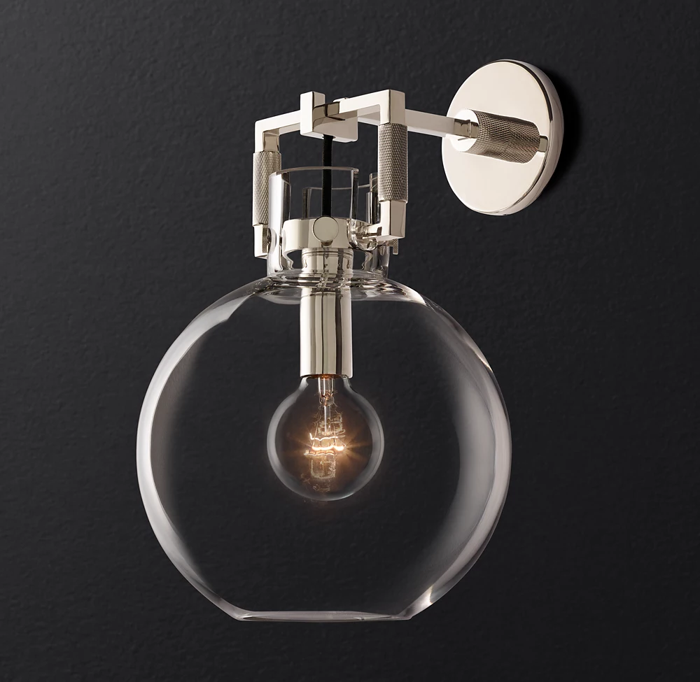 Nordic Creative Villa Bedroom Bedside Copper Wall Light Hotel Bar Restaurant Round Glass Wall Lamp factory