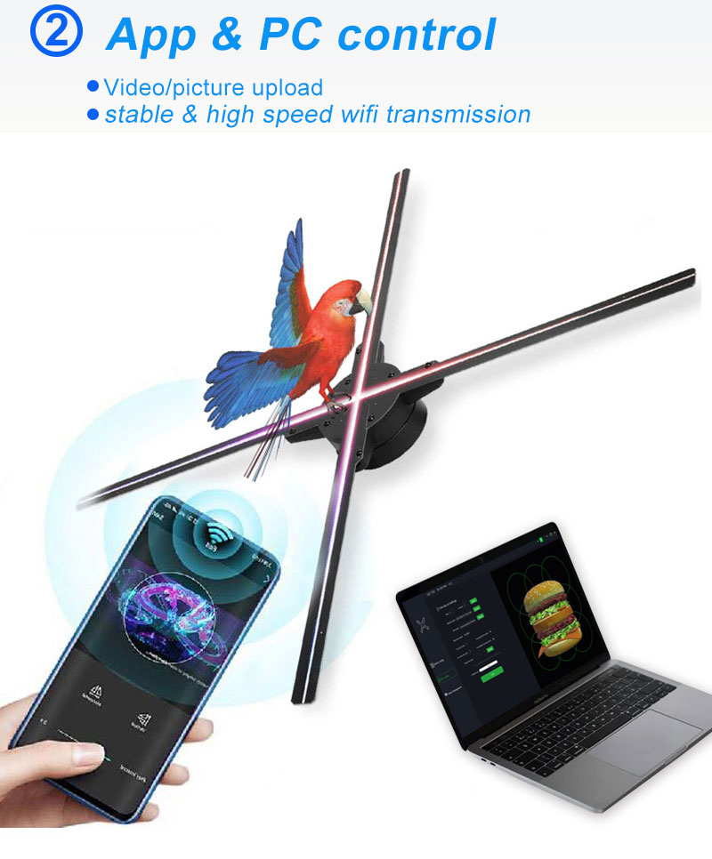 4 Blades HD Projector Holographic Display 1920*1080 Spinning 3D Projector LED Advertising Hologram Fan details
