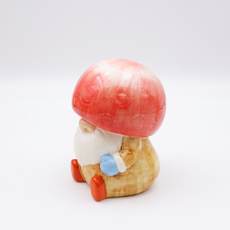 OEM Custom christmas home decor cute figure statue pink ceramic semicircle mushroom haircut gnome figurine ornaments gift factory