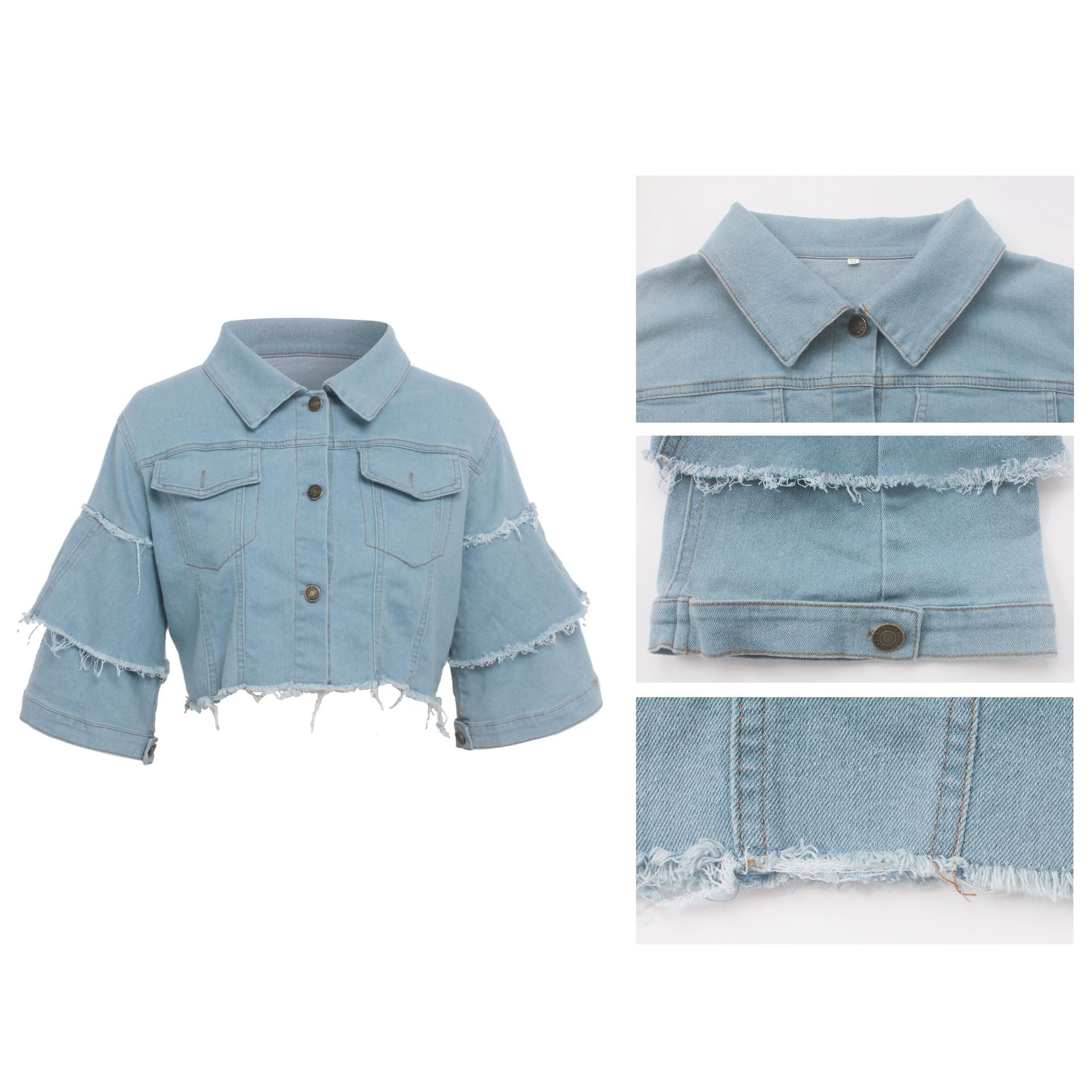 New Fashion Button Casual Solid Coats Women's Denim Cropped Jacket Female Pockets Hole Short Jean Jackets Ladies supplier
