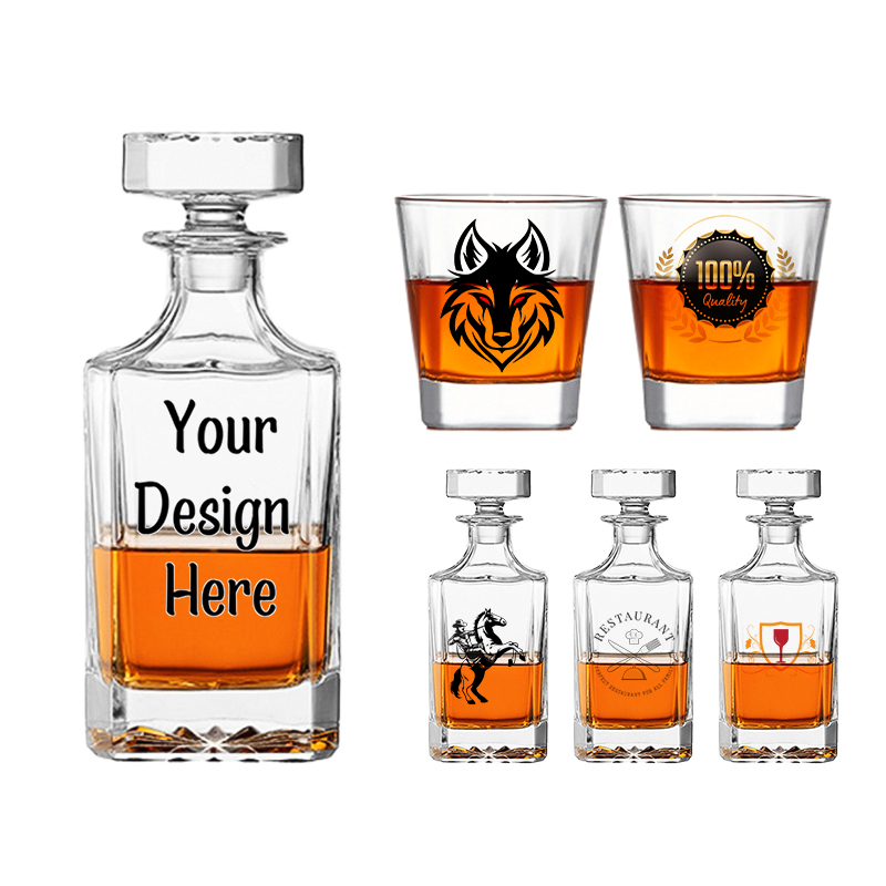Custom Wholesale 750ml 26oz Square Glass Decanter Whisky Bottle Gift Set Aerator Face Decanter Wine Decanter Glass World Globe factory