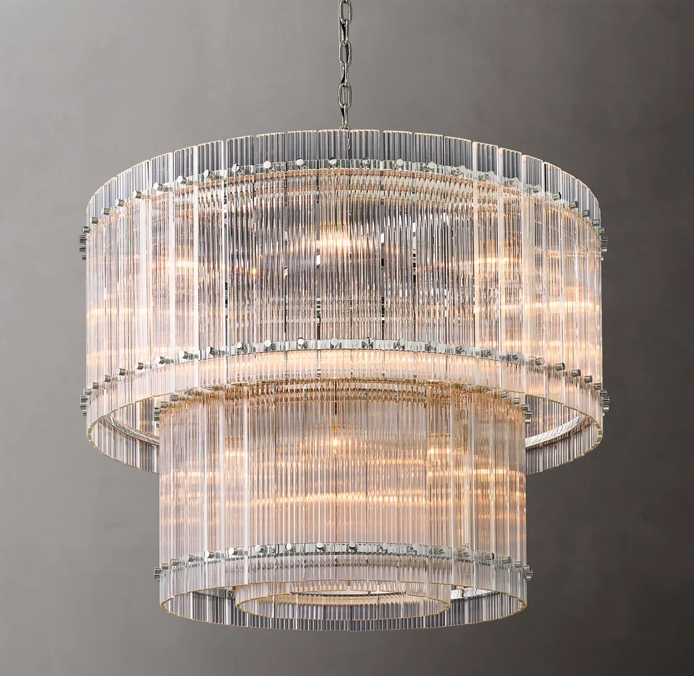 High Quality Luxury Villa Living Room Copper Chandelier Light Round Bedroom Restaurant Glass Chandelier manufacture