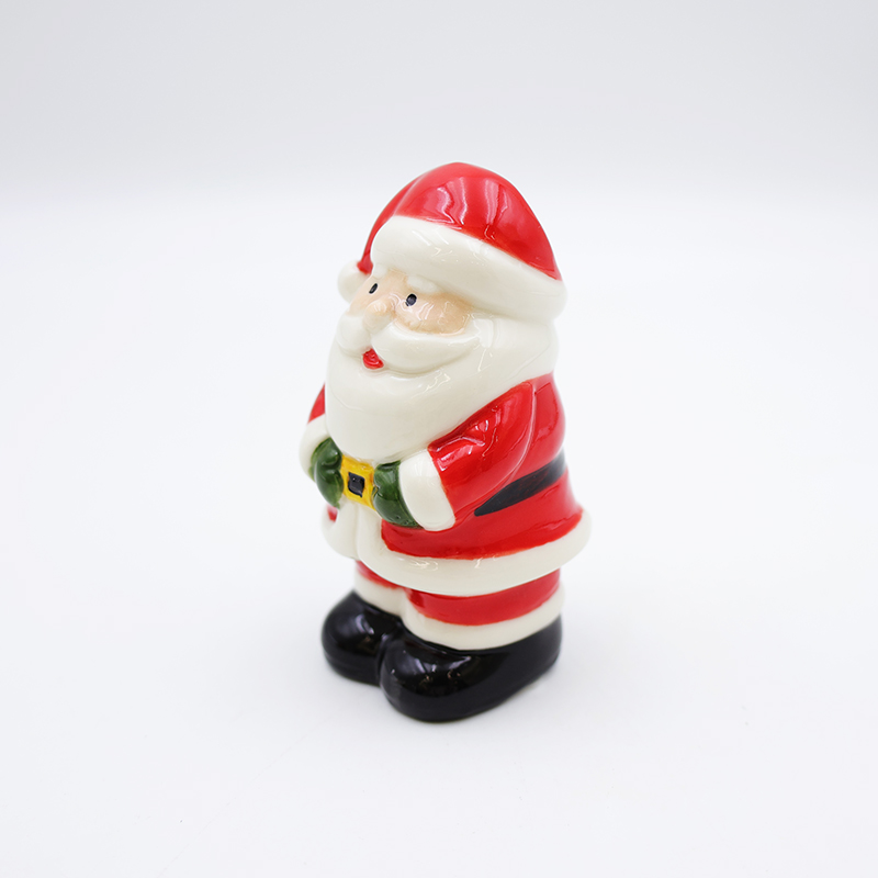 OEM Custom nordic christmas decoration 3d figure statue miniature red ceramic mini santa claus figurine ornaments gift factory