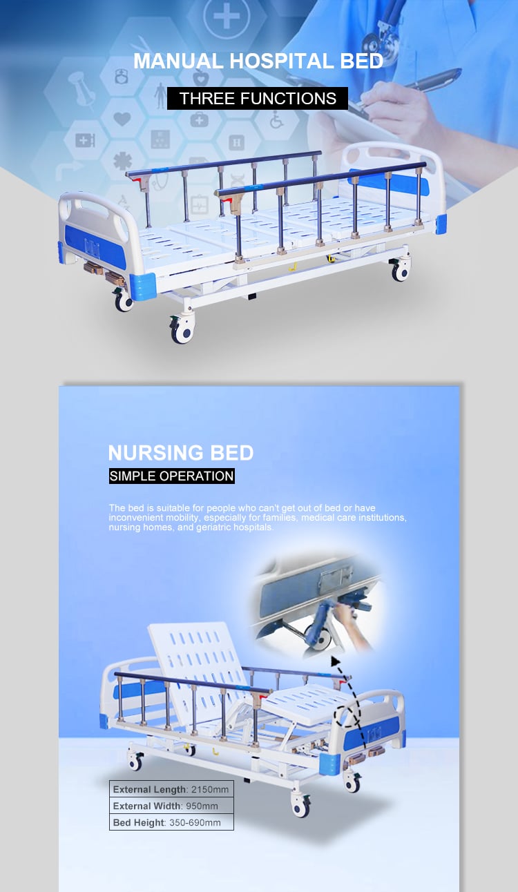 YC-T3611L(I) Hot selling hospital equipment 3-crank manual medical hospital bed for clinic details
