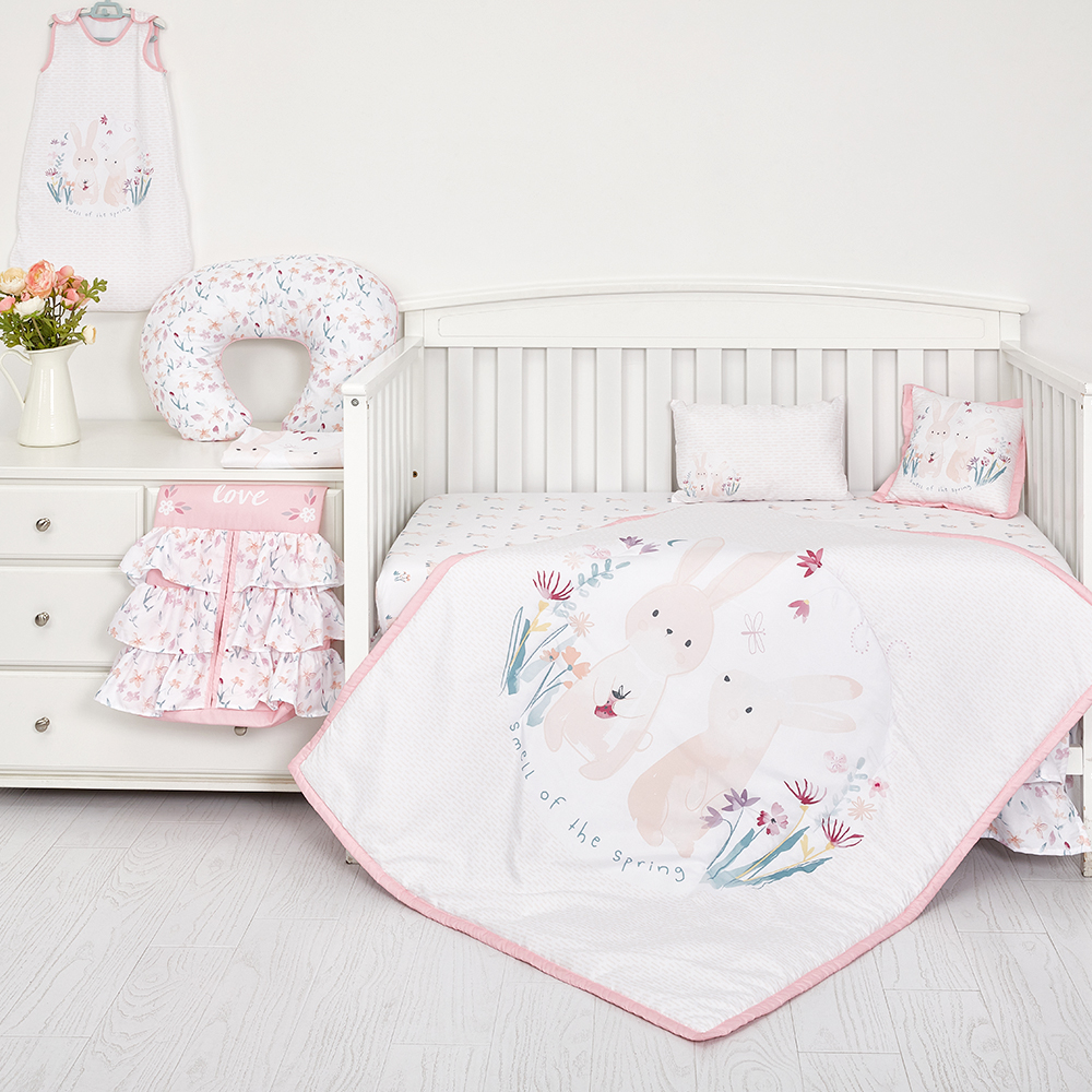 Cartoon rabbit theme luxury infant bedding cot set new born baby girl crib bedding set details