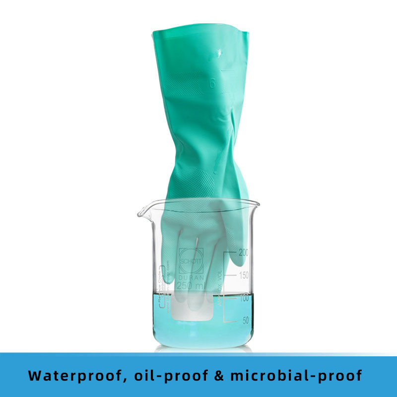 OP-358 15 mil nitrile solvent-resistant work gloves flocked cotton/nitrile rubber green solvent-resistant work gloves factory