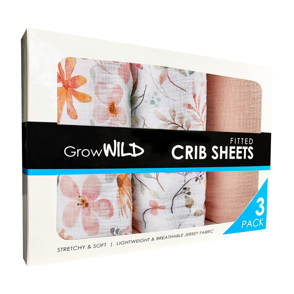 3PK Soft Breathable Muslin Cotton Printed Baby Bed Cover Colorful Floral Design Muslin Crib Sheet factory