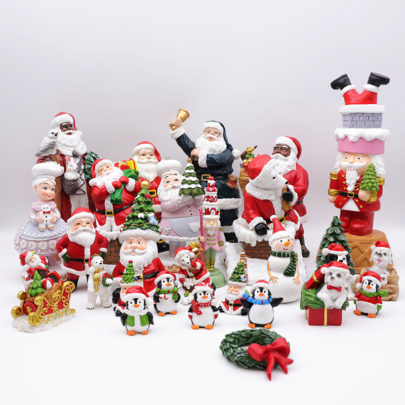 OEM christmas tree decor snow globe statue custom ceramic resin crafts pendant santa gingerbread man, house figurine ornaments factory